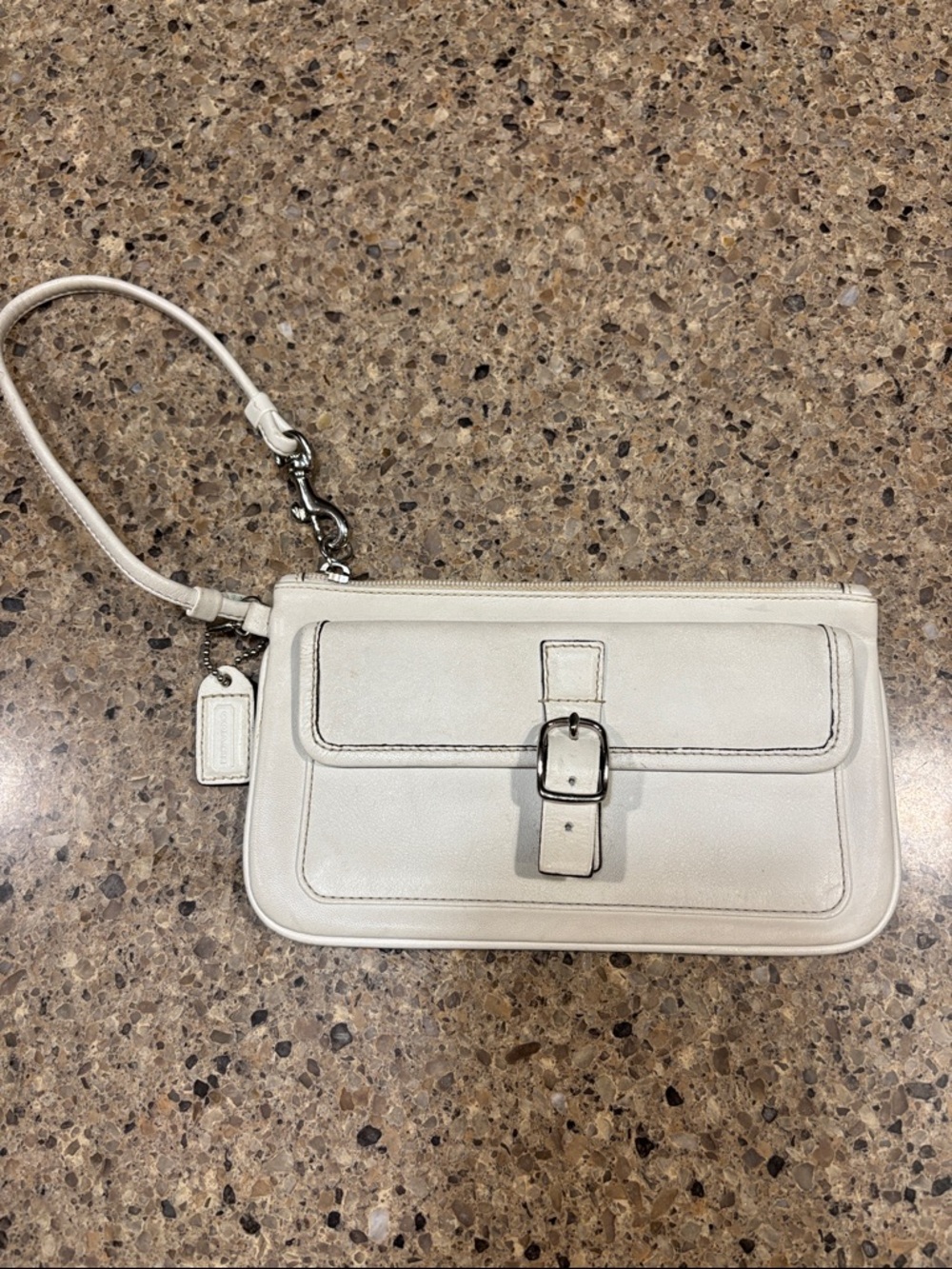 Coach Vintage Hampton Women's Cream Leather Wristlet Clutch with Buckle Detail